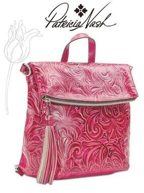 Patricia Nash Burnished Tooled Luzille Convertible Backpack Pink